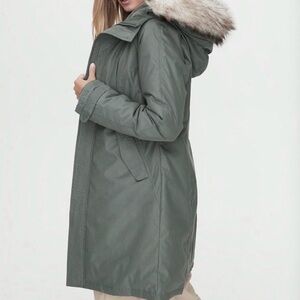 Grayish Summit Parka Puffer Coat by TNA / Aritzia with removable Faux Fur Hood